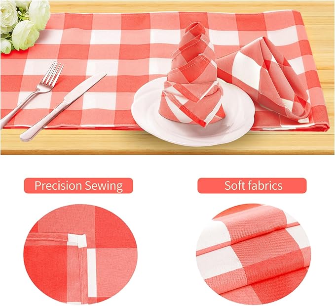 Buffalo Plaid Table Napkins Set of 100 Checkered Cloth Napkins 17x17 inch Washable Dinner Gingham Pattern Napkins Soft Napkins for Wedding Party Dining Banquet(Red and White)