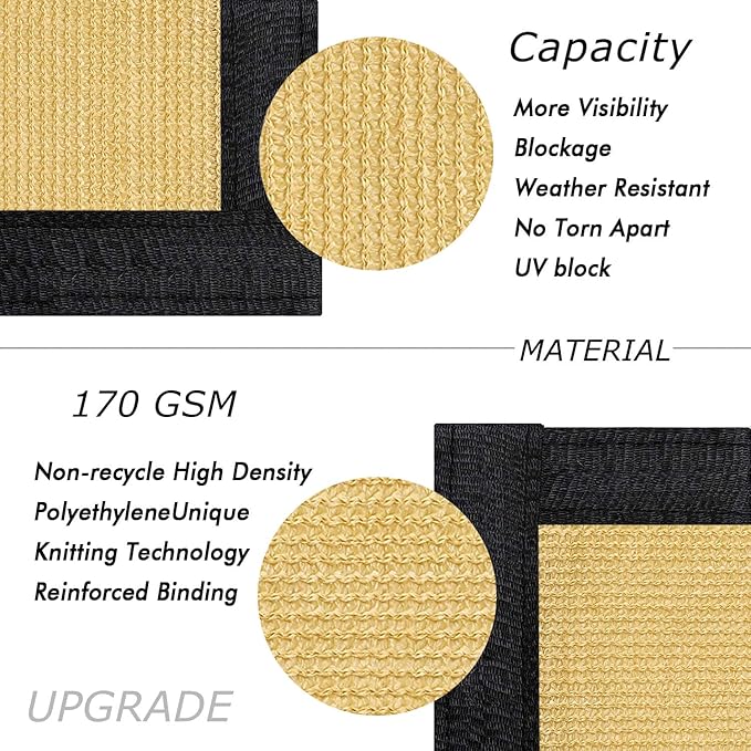 UPGRADE Privacy Fence Screen 4'x49' Sand Outdoor 90% Visibility Blockage 170 GSM Mesh Shade Cover Panels for Backyard,Balcony,Home Decoration with Zip Ties,Customized Avaliable