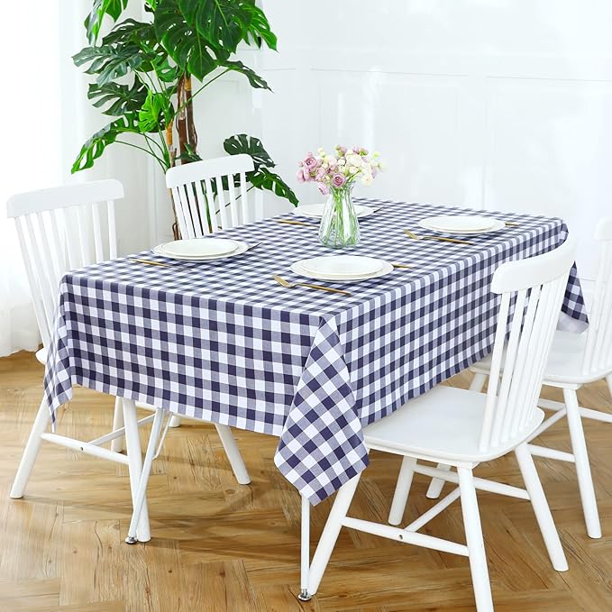 Romanstile Square Vinyl Tablecloth, 100% Waterproof Buffalo Gingham Plastic Table Cloth, Heavy Duty Wipeable Checkered Table Covers for Outdoor, Camping, Picnic, Patio - 54 x 54, Navy Blue