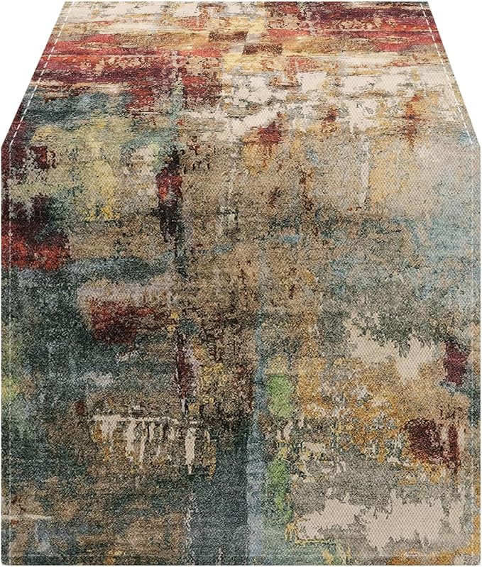 OYIMUA Modern Abstract Rust Colorful Table Runner 13 x 90 Inches Summer Runners for Tables Rustic Spring Fall Decorations for Home Indoor Outdoor Table Decor