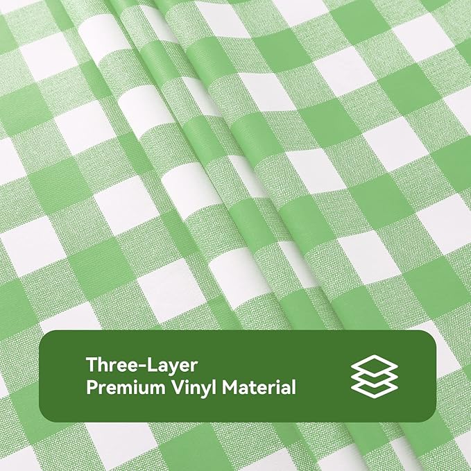 Romanstile Rectangle Vinyl Tablecloth, 100% Waterproof Buffalo Gingham Plastic Table Cloth, Heavy Duty Wipeable Checkered Table Covers for Outdoor, Camping, Picnic, Patio - 54 x 120, Light Green