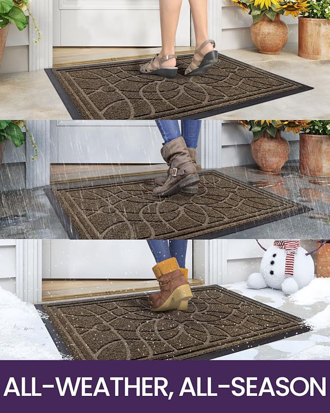 DEXI Front Door Mat Outside Entrance, Heavy Duty Non Slip Low Profile Doormat for Entryway, Trap Dirt and Moisture Welcome Mats, Easy Clean, Patio, Garage, 5x3, Brown