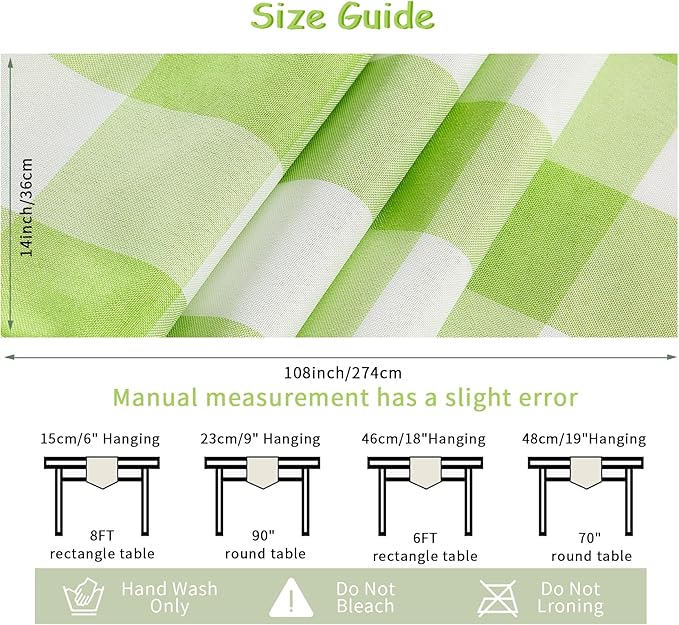Fabric Checkered Table Runner 12 Pack Waterproof Gingham Table Runner 14W x 108L Buffalo Check Table Runners for Parties Kitchen Dining Wedding Banquet (Emerald and White)