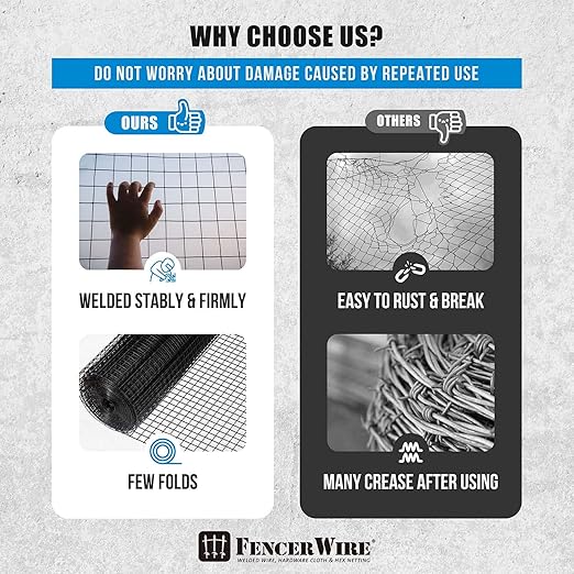 Fencer Wire 16 Gauge Hardware Cloth, Black Vinyl Coated Welded Wire Mesh, Chicken Coop Wire Fence, 1.5 inch x 1.5 inch Grid (2 ft. x 50 ft.)