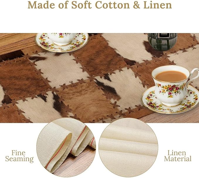 Cowhide Animal Table Runner, Vintage Western Cowboy Patchwork Fur Table Runner for Kitchen Farmhouse Dining Home Banquet Party 13x36in