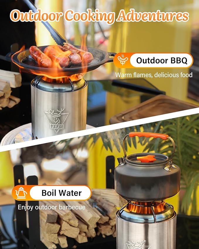 YEFU Tabletop Fire Pit 7.5 x 5.5 in, Low Smoke Camping Stove for Outdoor & Patio, Fueled by Pellets or Wood, Safe Burning Table Top Firepit, with Travel Bag & 2 Mini Sticks & Fireproof Mat, Silver