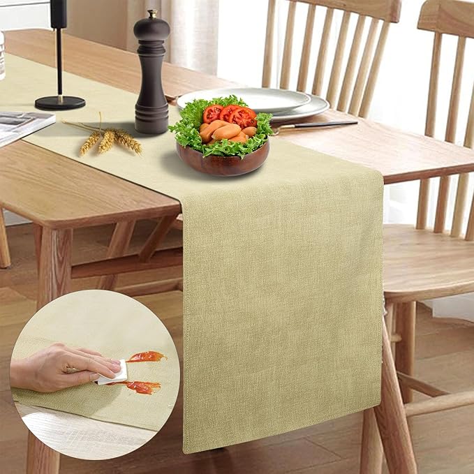 Wipeable Table Runner, Thick Farmhouse Dresser Runner, Rustic for Kitchen, Bedroom, Living Room, Indoor and Outdoor (48'', Beige)