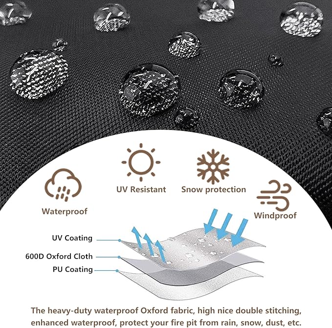 Fire Pit Cover Round 40 Inch Waterproof,Outdoor Heavy Duty Durable 600D Tear-Resistant Fire Pit Table Cover,Patio Round Firepit Cover 40" D x 20" H, Black