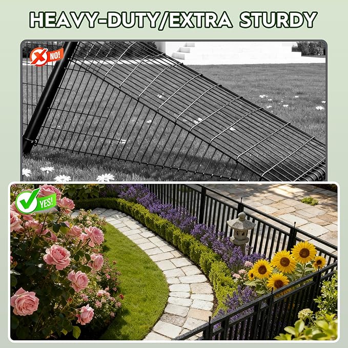 Garden Fence 32in (H) x 90ft (L), 35 Panels + 5 Gates, Durable Outdoor Yard Barrier, Secure Garden Fencing Weather-Resistant Fence Ideal for Pets, Privacy & Decoration, Black Silver