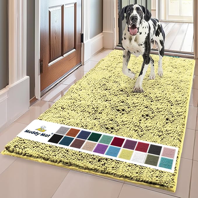 Muddy Mat® | Super Absorbent Door Mat Indoor, Microfiber Quick Dry Chenille Entryway Rug, Non-Slip Front Door Mat, Indoor Mats for Entryway, Machine Washable Pet Rug, Yellow 36"x60"