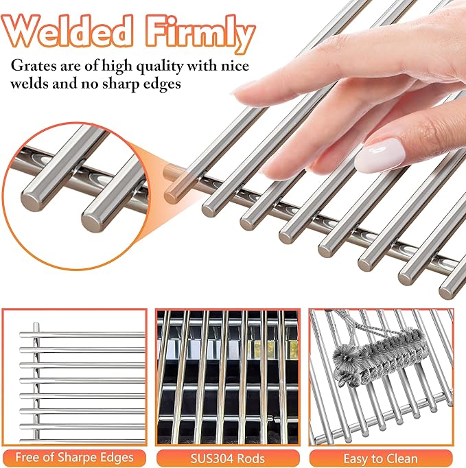 19.5" Grill Grates for Weber Genesis 300 Series，Cooking Grates for Weber Genesis E310 E320 E330 S310 S320 S330, Replacement Parts for Weber 7528/7524, 304 Stainless Steel