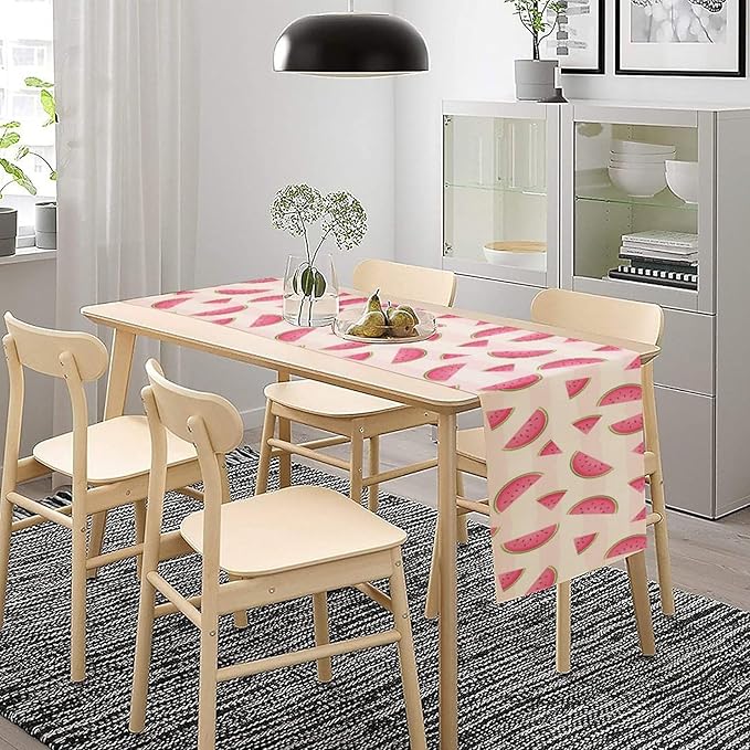 Fruits Table Runner, Tasty Summer Fruit Watermelon Stripes Fun Art Print Table Runner for Kitchen Dining Party Holiday Home 13x120in