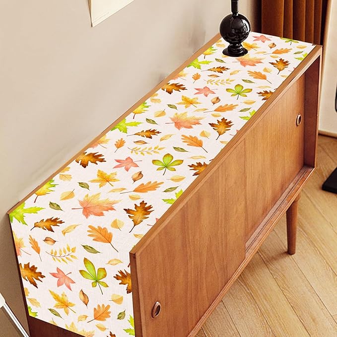 Fall Table Runner, Farmhouse Seasonal Autumn Maple Leaves Harvest Thanksgiving Coffee Table Center Decor for Home Kitchen Dining Patio Holiday Party Indoor Outdoor Table Decorations, 13"x36" Inch