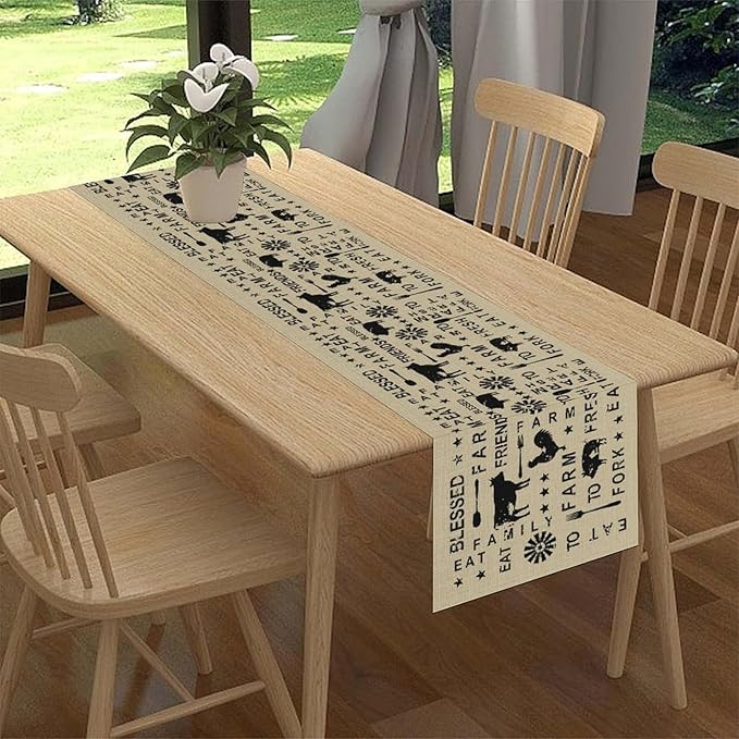 Farm Animals Table Runner, Rustic Farmhouse Cow Pig Rooster Coffee Table Center Decor for Home Kitchen Dining Patio Holiday Party Indoor Outdoor Table Decorations, 13"x108" Inch