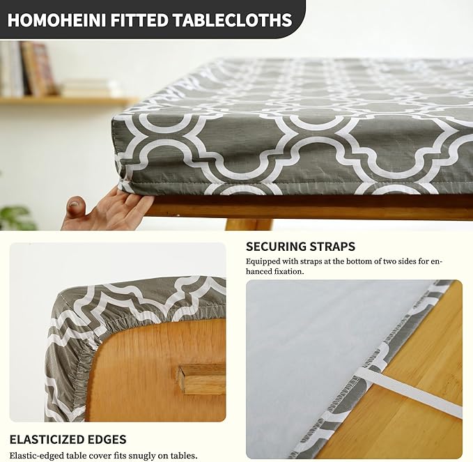 Rectangle Picnic Table Cloth, Elastic Waterproof Fitted Vinyl Tablecloths for 4 Foot Tables, Wipeable Flannel Backed Table Covers for Dining, Camping, Outdoor(Grey,24"x48")