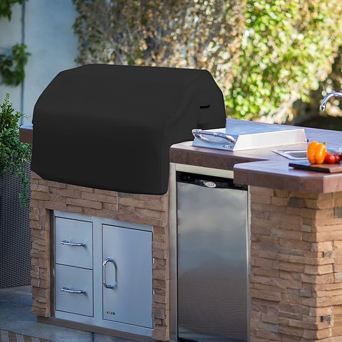 Covers & all Built-in Outdoor Grill Cover, Durable Heavy Duty 18 Oz Waterproof Cover Tuff Material with Air Pocket & Elastic for Snug Fit (57" W x 27" D x 26" H inches, Black)