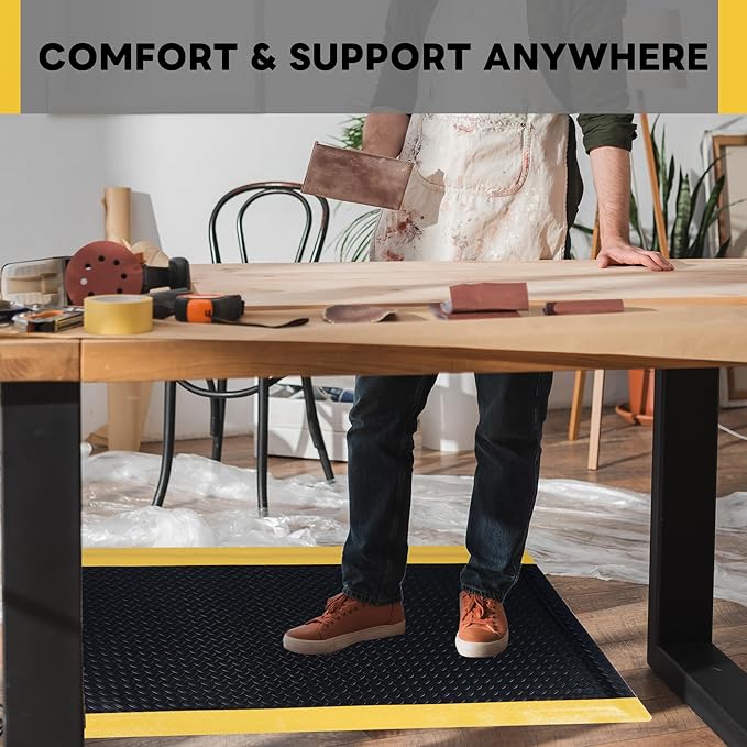 Nisorpa Anti Fatigue Mats Industrial 3' x 5' Ergonomic Standing Mat 15/16" Extra Thick Kitchen Rugs for Standing Heavy Duty Commercial Diamond Plate - Safety Support for Leg & Back Pain