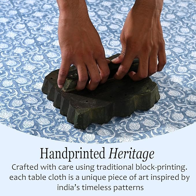 CPC Azure Regal Tablecloth 100% Cotton 80x120 Inch Indian Block Print Rectangle Table Cover, Table Cloth for Gifting in Weddings, Halloween, Fall, Christmas, Thanksgiving