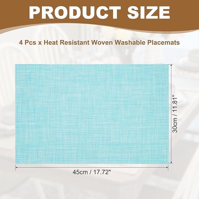 uxcell Faux Linen Placemats, 12x18 Inch Heat Resistant Place Mats Machine Washable Non-Slip Cloth Placemats for Dining Table Kitchen Indoor Outdoor Home Decoration(Blue,4Pcs)