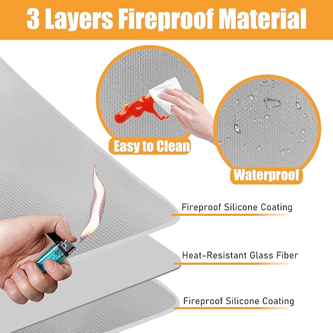 Gray 25x19.5 Inchs Heat Resistant Mat for Outdoor Grill Table,Fireproof Under Blackstone Griddle BBQ Mat,Air Fryer Mat,Indoor Fireplace Mat, Protect Your Table and Grill Table（0.04in Thickness）