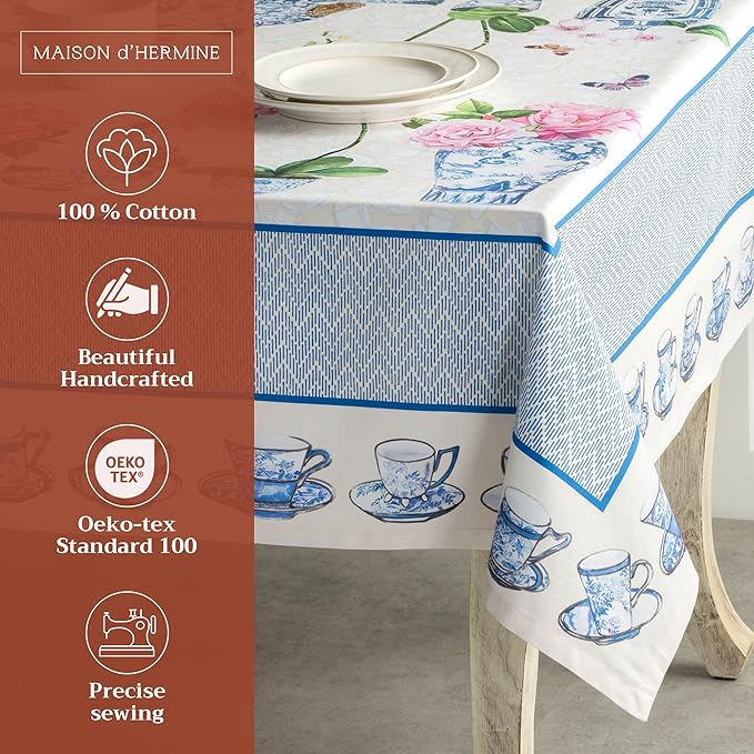 Maison d' Hermine Table Cloth Rectangle Table 100% Cotton 70 x 120 Inches Tablecloth Reusable Decorative Everyday Use for Dining Room, Farmhouse, Home, Party, Festive & Wedding Spring Summer - Canton