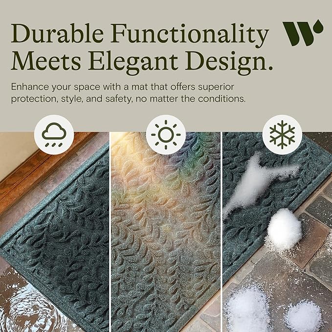 WaterHog Indoor/Outdoor Use Door Mat, 2' x 3', Made in USA, Welcome Mat for Front Door, Durable, Water-Trapping Floor Rug, Decorative, Skid-Resistant Entryway, Boxwood Collection, Bluestone