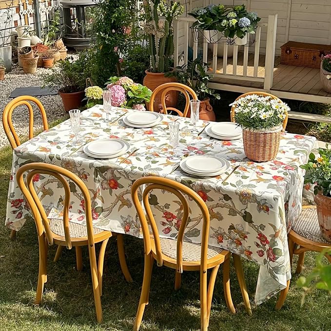 Rectangle Easter Tablecloth, Floral Waterproof Outdoor Tablecloth, Washable Spring Summer Table Cloth, Table Cover for Farmhouse, Dining, Party, Easter, 60 x 108 Inch, Red Flower