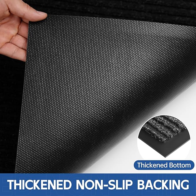 Front Door Mat, 5' x 4' Heavy Duty Indoor Outdoor Door Mat Entrance, Commercial Welcome Mats, Stain and Fade Resistant, Durable Rubber Backing, Low Profile Entry Mat for Patio, Black Stripe