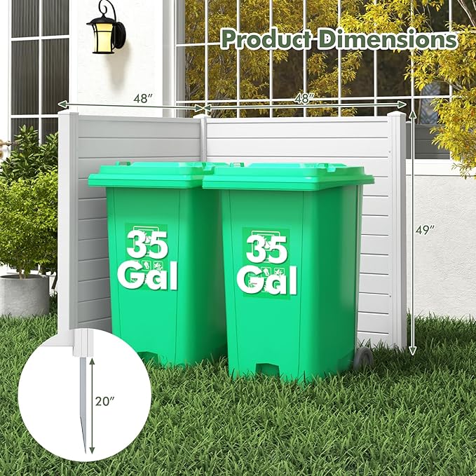 Giantex Air Conditioner Fence 4 Panels - 48''W x 48''H Outdoor Privacy Screen with Upgraded Metal Stakes, PVC Trash Can Enclosure, Decorative Garden Fences for Patio Lawn AC Unit Pool Pump, White