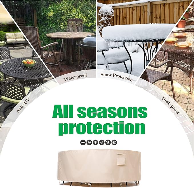 F&J Outdoors Patio Furniture Covers Waterproof UV Resistant Rip-stop Fabric Outdoor Table Cover Round Furniture Cover, Beige, 62" Dia x 27.5" H