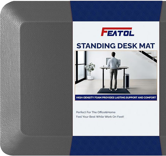 FEATOL Anti Fatigue Mat for Standing, 9/10 Extra Thick Ergonomic Standing Desk Mat, Comfort & Durable Memory Foam Standing Mat at Home,Office All Day (20" x 39", Gray, 1PC)