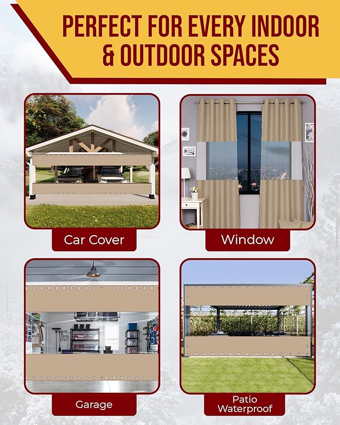 FoundGo 9'H x 15'W Vinyl Curtains for Patio 19oz, Outdoor Clear Vinyl Patio Enclosure,Heavy Duty Clear Tarp Waterproof PVC Tarps with Grommets for Pergola, Balcony,Porch,Gazebos，-4℉ Cold Resistant