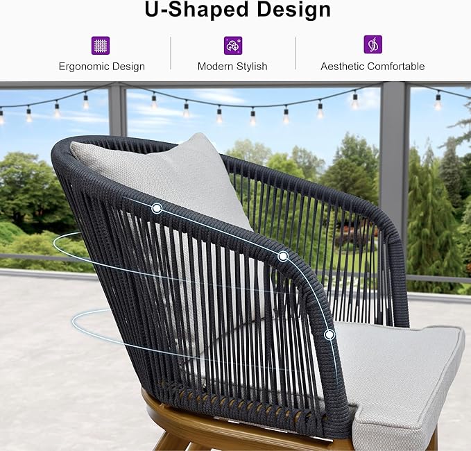 PURPLE LEAF 14 Pieces Patio Dining Set Wicker Outdoor Furniture Rectangular Table and Chairs Set for Garden Deck Teak-Finish & Grey Aluminum Frame Backyard Kitchen Set, Cushions and Pillows Included