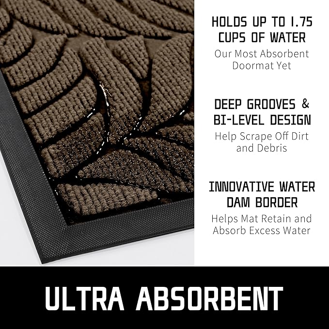 Yimobra 47x24 Large Door Mat Outdoor Indoor, All-Season Waterproof Door Mat Outside Entrance, All-Weather Non-Slip Outside Doormat for Garage Patio Entryway, Brown