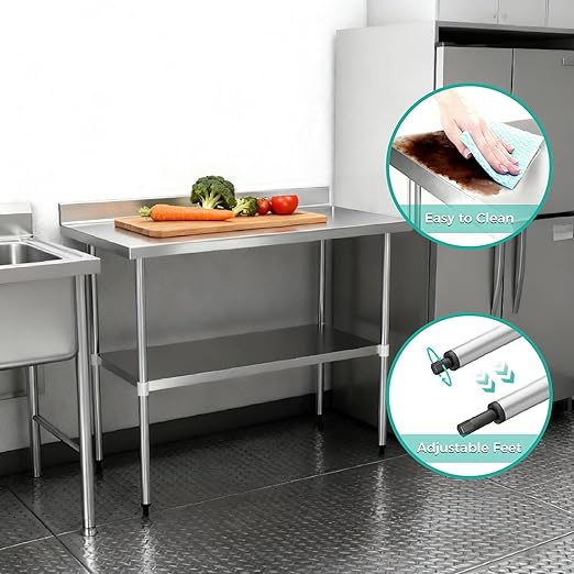 Stainless Steel Work Table 18 x 24 Inch, NSF Commercial Prep Table with Undershelf, Heavy Duty Food Prep Workstation with Backsplash