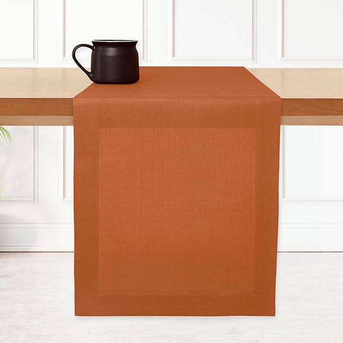 D'Moksha Homes Linen Rust Table Runner 108 Inches Long - 100% Pure Linen Dining Table Runner 14 x 108 Inch for Winter, Holiday - Machine Washable