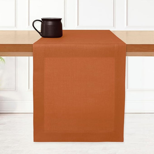 D'Moksha Homes Linen Rust Table Runner 48 Inches - 100% Pure Linen Table Runner 14 x 48 Inch for Coffee Tables, Dresser, Winter, Holiday - Machine Washable