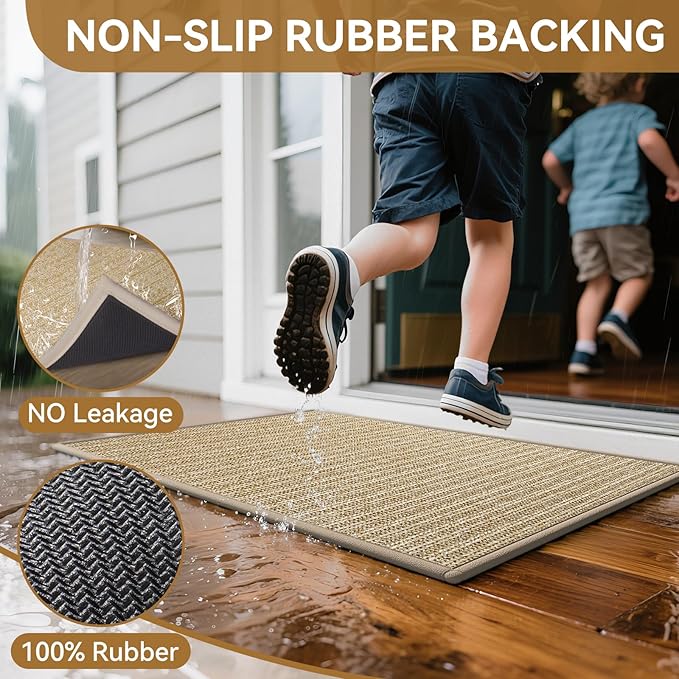 Front Door Mat 31"x47", Heavy Duty Waterproof Dirt Trapping Non-Slip Doormats, Low Profile Entrance Mats for Front Indoor/Outdoor, Brown