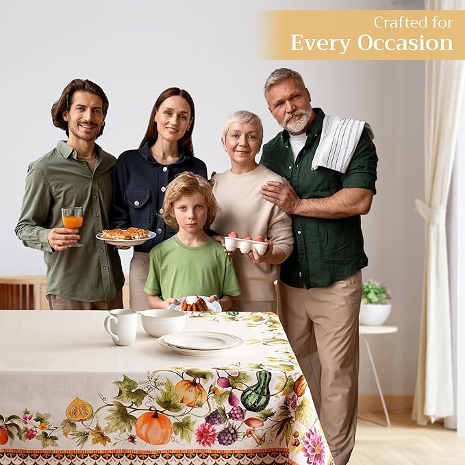 Maison d' Hermine Table Cloth Square Table 100% Cotton 54 x 54 Inches Fall Tablecloth Reusable Everyday Use for Thanksgiving Christmas Decorations Dining Farmhouse (Pumpkin Garden - Cloudy Cream)