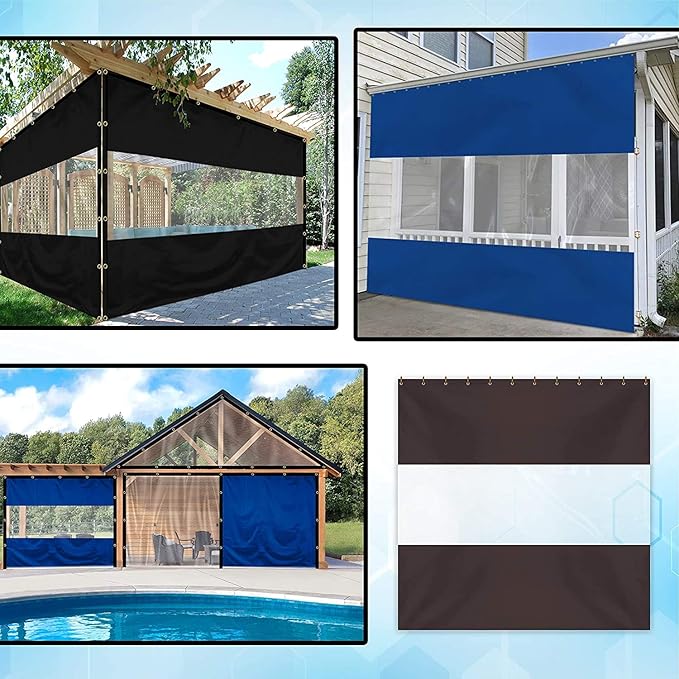 Covers & all Outdoor Clear Panel Curtain, 12 oz Vinyl Outdor Curtains for Patio, Waterproof & Weather Resistant Tarp with Brass Grommets for Pergola, Porch, Gazebos, Balcony (12'H x 10'W feet, Coffee)