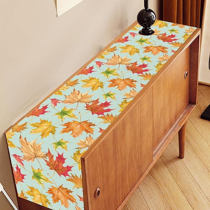 Fall Table Runner, Farmhouse Seasonal Autumn Maple Leaves Harvest Thanksgiving Country Coffee Table Center Decor for Home Kitchen Dining Patio Holiday Party Indoor Outdoor Decorations, 13"x90" Inch