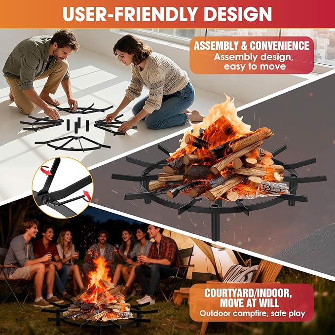 Fire Pit Grate & Fireplace Grate, Heavy Duty Heat Resistant Campfire Grill for Campfires and Outdoor fire pits(Black, 21 in)