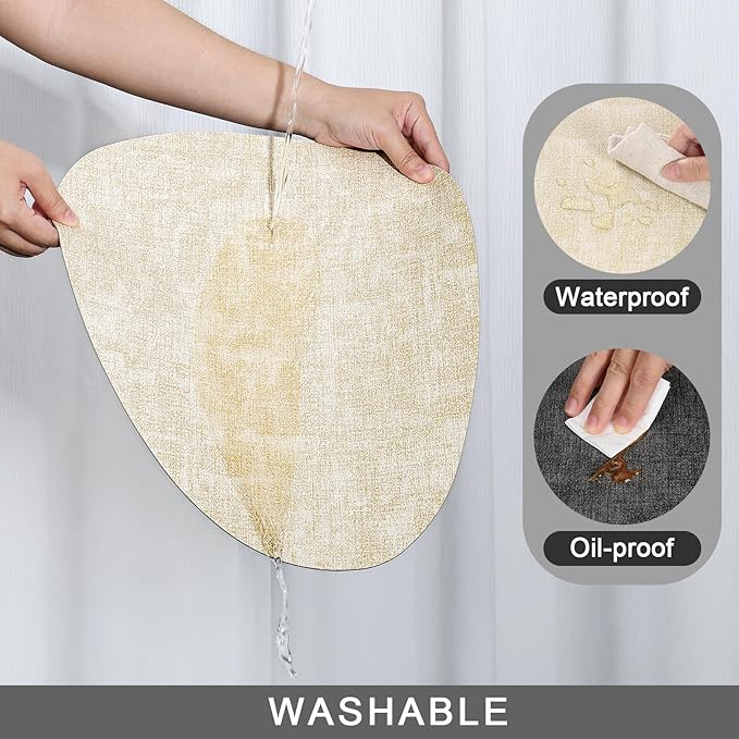 Placemats and Coasters, Washable Reversible Placemats Round Faux Leather Wipeable Place Mats Non Slip Heat Resistant Indoor Outdoor Table Mats (Set of 6, Gray Cream)