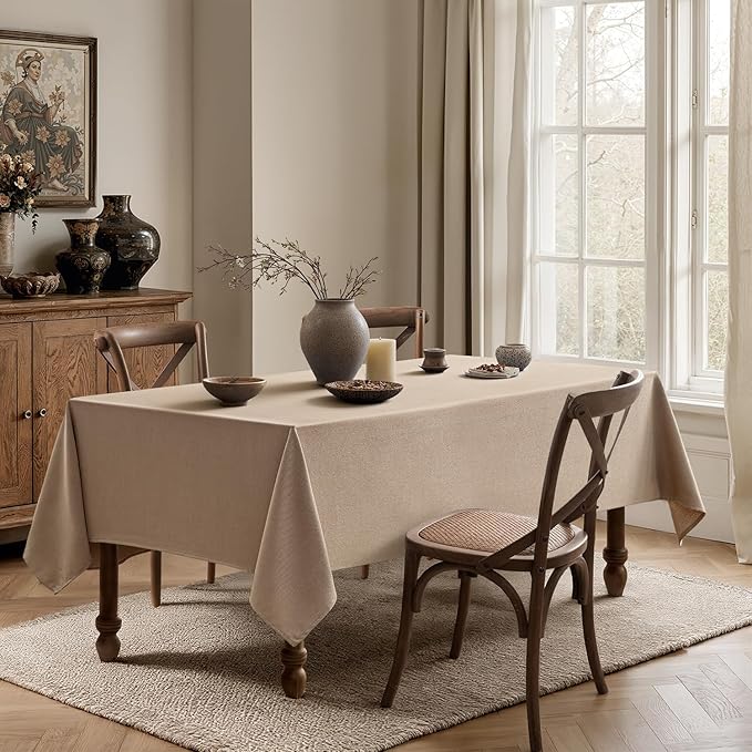 MIULEE Brown Linen Polyester Tablecloth 52x70 Inch Rectangle Table Cloth Waterproof,Stain Resistant & Wrinkle Resistant for Dining Party Wedding