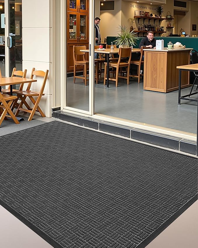 Color&Geometry Large Front Door Mat Outside Entrance, Heavy Duty Non Slip Low Profile Doormat for Entryway, Trap Dirt and Moisture Welcome Mats All-Weather, Easy Clean, Patio, Garage, 48"x72" Grey