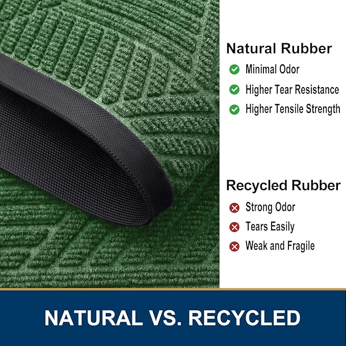 Smiry Front Door Mat Outside Entrance, Heavy Duty Sturdy Natural Rubber Doormat, Trap Dirt and Moisture, Easy Clean Low Profile Mats for Indoor Outdoor Entry, Irregular Triangle (36x24, Green)