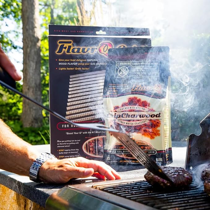 FlavrQ® 3lb Bag of Charcoal Chips - Convert Gas Grill to Charcoal in Seconds - 100% All-Natural and Chemical-Free Canadian Sugar Maple Wood - Cooks Faster and sear Food About 50% Faster