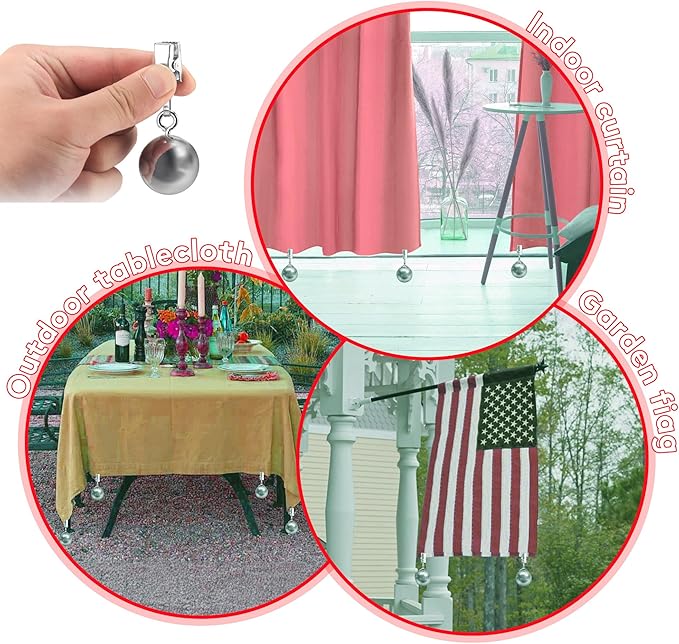 24 Pack Outdoor Curtain Weights, Outdoor Drapery for Pergola Patio Gazebo Cabana, Stainless Steel Weight Clip Down Curtain, Garden Flag, Shower Curtain, Tablecloth