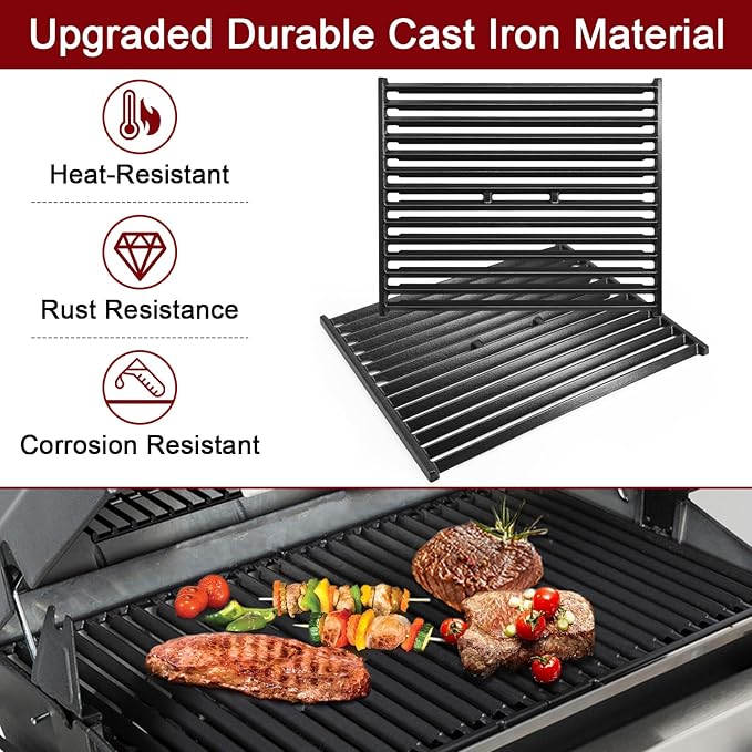 Hiorucet Grill Parts for Broil King 9864-27, 9865-24, 9865-27, 9865-54, 9865-57, 9865-74, Connaisseur 90, Signet 20 40 70 90, Grill Grates and Flav-R-Wave Heat Plates for Broil King 3 Burner Gas Grill