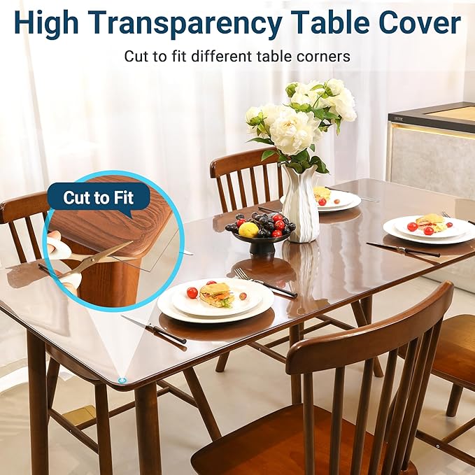 Clear Table Cover Protector Rectangle 42 x 86 Inch, 1.5mm Transparent Plastic Table Protector Waterproof, Anti-Scratch Clear Desk Mat for Office Desktop Dresser Dining Table, FDA Compliant